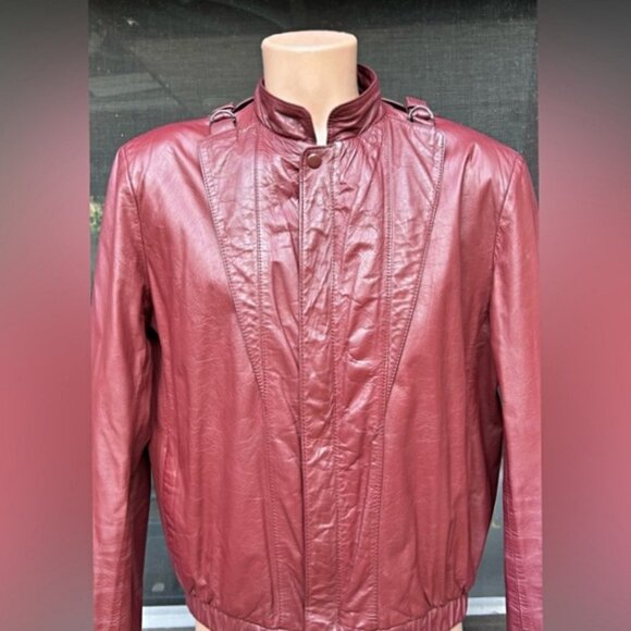 Vintage Retro 80s Leather Loft Oxblood Leather Cafe Racer Bomber Club Jacket~44~ - Picture 2 of 9